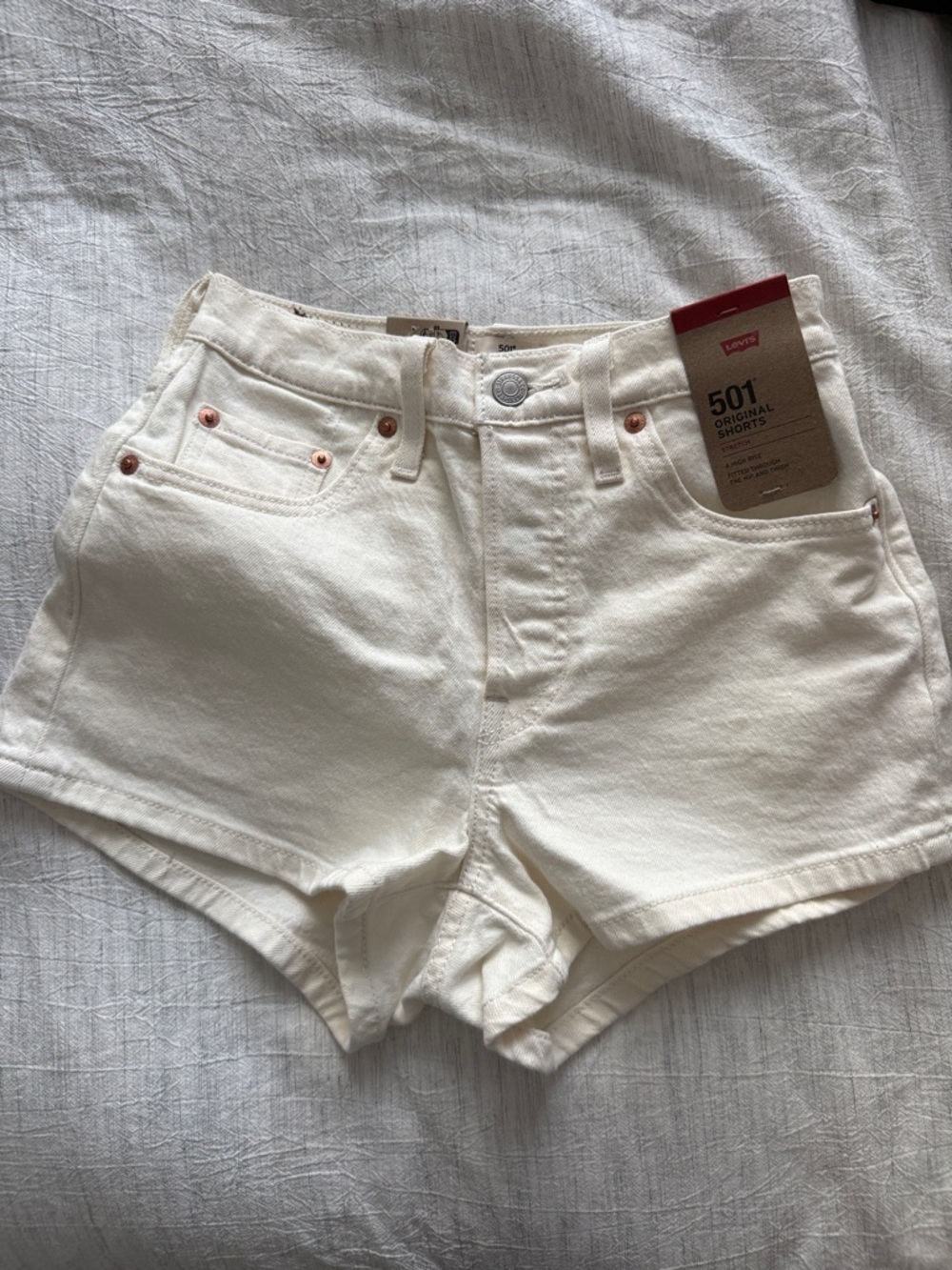 Levi's White High-Waist Denim Shorts
